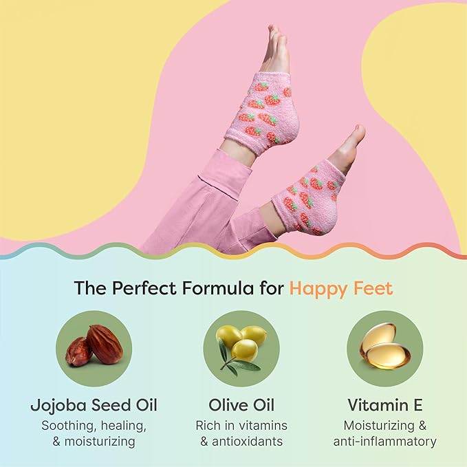 ZenToes Moisturizing Socks for Cracked Heel Treatment, Vitamin E, Olive Oil and Jojoba Oil Heel Socks, Stocking Stuffers for Women, Spa Self Care Gifts for Women (Pink Strawberries, Regular)