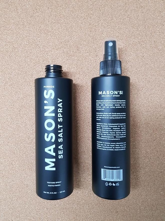 Mason’s Pomade Sea Salt Spray for Men and Women - Texturizing Hair Spray with Aloe & Argan Oil - Lightweight, Non-Sticky for Beach Waves, Volume & Texture - Mountain Rain Scent Hair Care - 8 oz