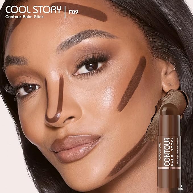 Cool Story 3-in-1 Makeup Set, Highlighter, Blush and Contour Balm Stick, Cream Formula for Face Contouring, Professional Cosmetic Kit (Contour-F09)