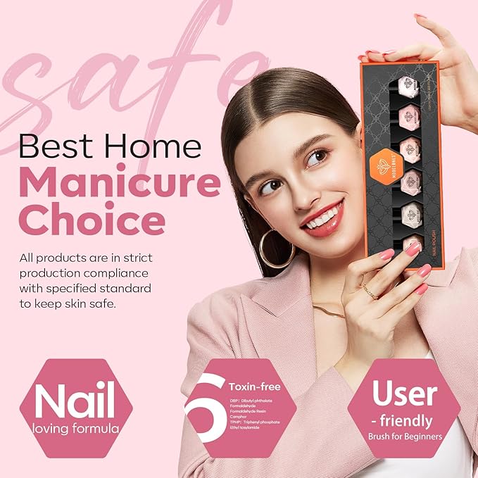 modelones Nail Polish Set, 6 Colors Natural Nude Nail Polish Bubble Bath Quick Dry Skin Tone Glitter Summer Nail Polish Kit Fingernail Polish Nail Art Salon Home Gifts For Women Girl