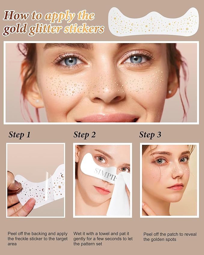 Makeup Pathes, Body Face Glitter for Kids Women Girls, Gold Snowflake Glitter Makeup Speckles for Face, Singer Concerts Festival Holiday Party Rave Accessories - 8 Counts