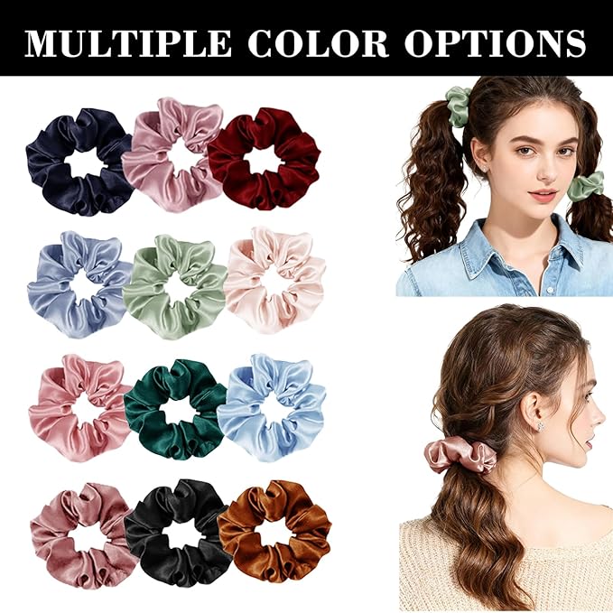 36Pack Womens Silk Scrunchies Satin Scrunchy Hairtie Hairbands Silky Hair Ties Elastics Hairs Bow Accessory Ponytail Holder