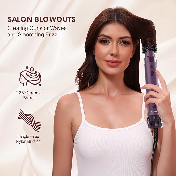 StyleVibe 6-in-1 Air Styler, Hair Dryer & Blow Dryer Brush with Travel Case - Auto Wrap Curls (L/R), Fast Drying, Thermal Round Brush for Smooth Blowouts & Frizz-Free Volume, No Heat Damage