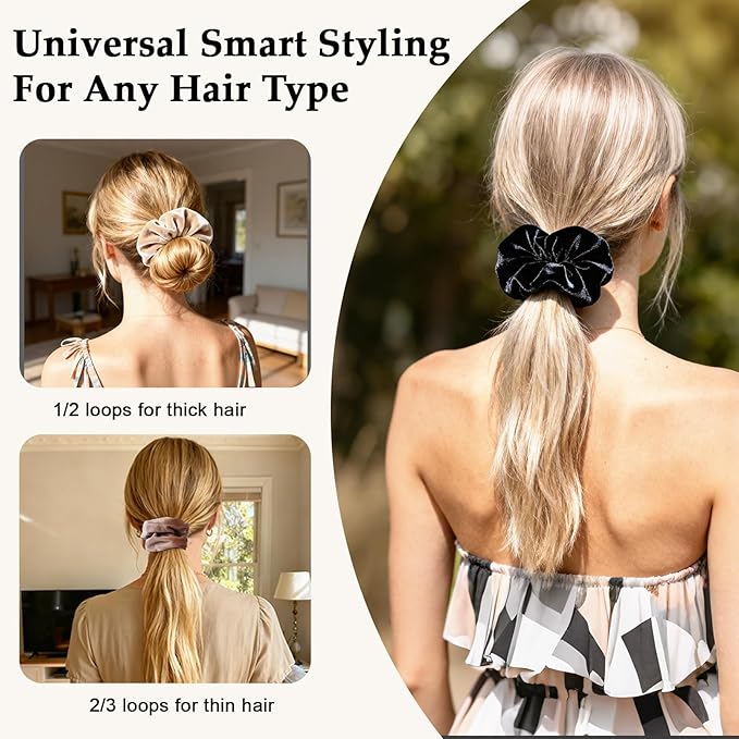 Velvet Scrunchies for Women – 8PCS Neutral Large Hair Ties – Black, Blonde, Dark Brown, Light Brown – No Crease, Frizz-Free, Soft & Gentle Elastic Hair Bands, Everyday Hair Accessories Gifts