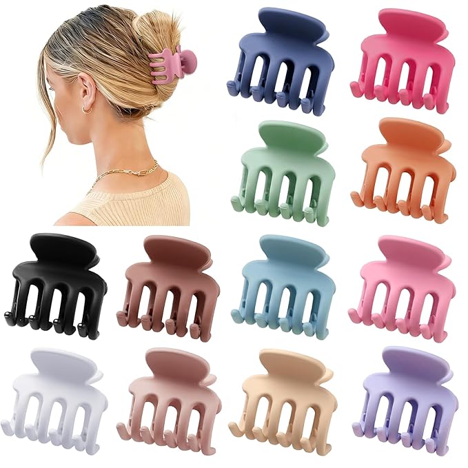12Pcs Hair Clips for Women 1.8 Inch Small Claw Clips for Thin Hair Medium Hair Claw Clips for Thick Hair Accessories for Women Girls (Colorful)