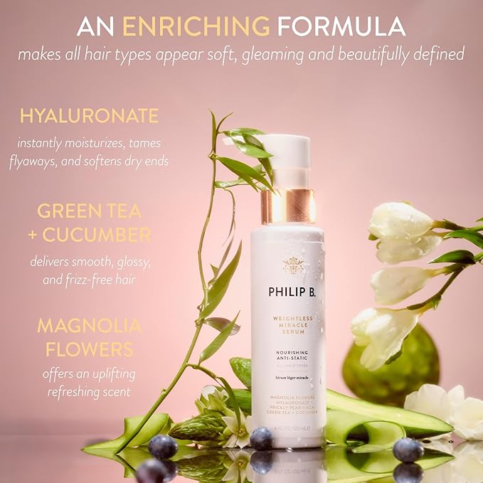 PHILIP B. Weightless Miracle Serum, Leave-In Hair Conditioner Treatment, 4 Fl Oz (120 mL) - Conditions Dry, Damaged Strands with Hyaluronic Acid, Smooth Frizz and Prevent Damage