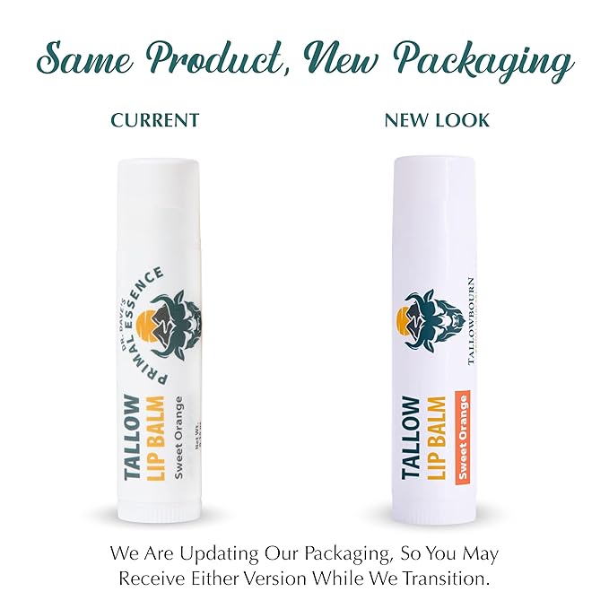 Moisturizing Tallow Lip Balm – Grass-Fed Beef Tallow with Organic Coconut Oil, Beeswax, and Vitamin E – Sweet Orange – Lip Balm Set – Travel Essential – 3-Pack