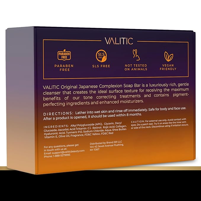 VALITIC 4 Pack Kojic Acid Vitamin C & Retinol Soap Bars for Dark Spot Bundle with 2 Turquoise Exfoliating Gloves for Body Scrubs