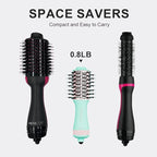 Travel Hair Dryer Brush Dual Voltage Blow Dryer in One, 2 inch Mini Hot Air Styling Tool, Hair Volumizer/Straightener/Curler with Universal Adapter, European Travel Size Styler