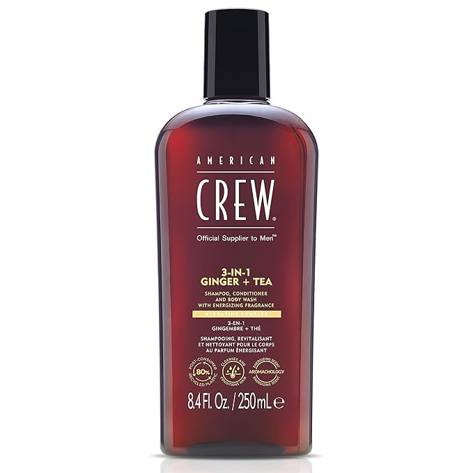 AMERICAN CREW 3-in-1 Ginger & Tea, Shampoo, Conditioner & Body Wash for Men, Hair Care Gift for Him, Revitalizing and Refreshing Fragrance, 8.4 fl oz
