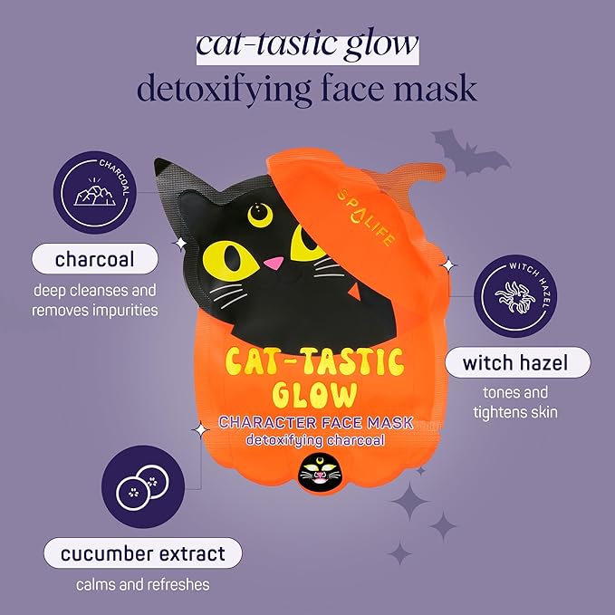 SpaLife Beauty Halloween Face Mask Spooky Glow Bundle | Korean Facial Masks | Pore-Refining, Detoxifying, and Brightening Face Mask Set | Halloween Gifts for Women | Facial Sheet Masks | 12 Pack