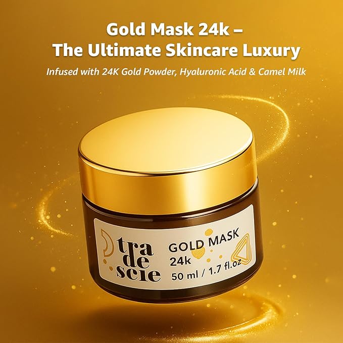 TRADESCIE 24K Gold Face Mask – Anti Aging Face Mask with Hydrating Camel Milk & Hyaluronic Acid for Firm, Radiant, Smooth, and Nourished Skin – 50 ml