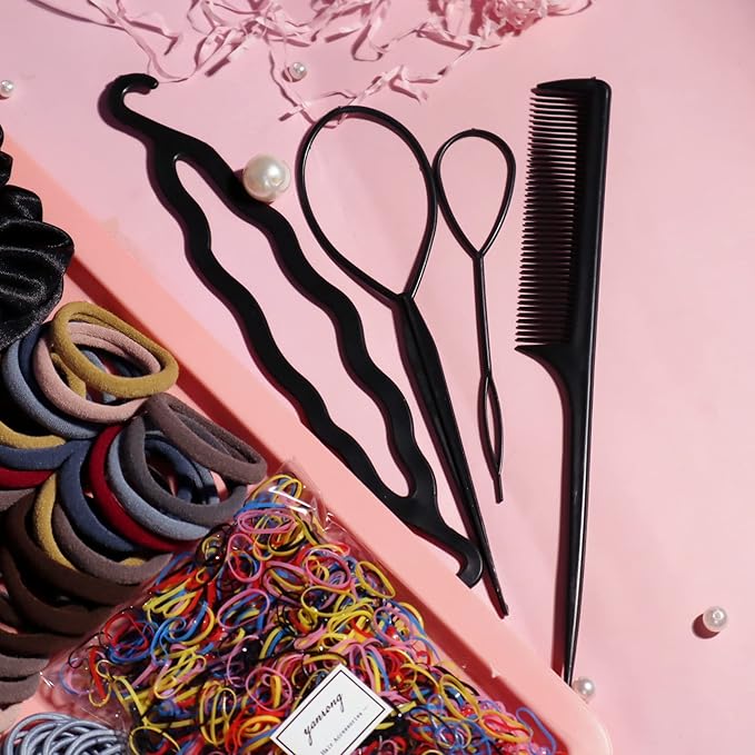 YANRONG 1159PCS Hair Accessories for Woman Set Seamless Ponytail Holders Variety Hair Scrunchies Hair Bands Scrunchy Hair Ties For Thick and Curly (Deep Colour)