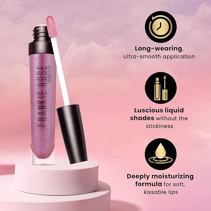 Frankie Rose Cosmetics Lip Gloss | Non-Sticky Formula, Long Lasting Gloss Shimmer, Bold Pigment & Hydrating Gloss of Lips, Flirt Shimmer Lip Gloss, 20g