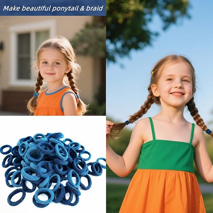 Mini Small Glittering Hair Ties All Hair Types Seamless Glitter Hair Ponies Elastics Ponytail Holders Hair Scrunchies Hair Accessories Baby Girls Kid Children 100 pcs