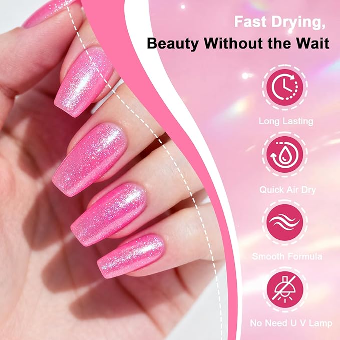16.5ml Pink Glitter Nail Polish Large Volume Quick Dry Nail Polish, Long Lasting Shine, Fingernail Toenail Nail Art DIY Home Travel Nail Art Gift