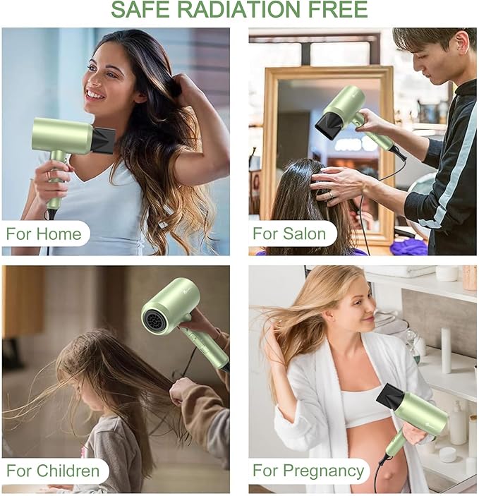 slopehill Professional Ionic Hair Dryer, Powerful 1800W Fast Drying Low Noise Blow Dryer with 2 Concentrator Nozzle 1 Diffuser Attachments for Home Salon Travel (Lime Cream)