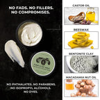 Firm Clay Wax - Stong Hold Natural Finish - Water Based - Kaolin & Bentonite Clay, Macadamia Nut Oil, Beeswax, & Squalane Blend - For All Hair Types - Premium Hair Styling Product (2.5oz)