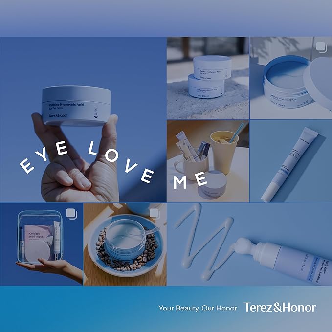 TEREZ & HONOR Under Eye Patches for Dark Circles - 60 Korean Hydrogel Masks for Puffiness, Bags with Caffeine, Hyaluronic Acid, Niacinamide - Undereye Brightening, Hydrating, Anti-Wrinkle & Cooling