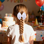 Velvet Sequin Hair Bows Elegant White Bow for Women Girls, 4in Glitter Handmade Hair Clips Alligator Clips Sparkly Ponytail Holder Hair Accessories for Christmas, Birthday Party, Wedding, Valentines