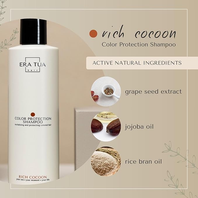 Rich Cocoon Color Protection Shampoo | Dutch Made & Formulated | Color Safe for Color Treated Hair | Premium Cozy Scent of Warm Wood, White Amber & Jasmine sulfate free shampoo | 250 ml
