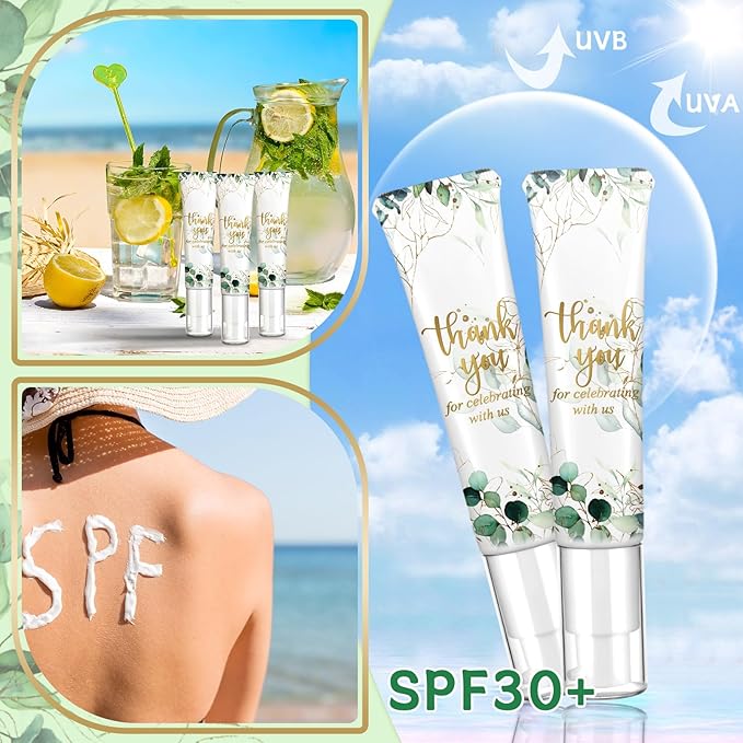 24 Set Travel Size Sunscreen Gifts for Wedding Favor Bridal Shower Mini Sunscreen Lotion 1 oz SPF 30 Water Resistant Sunscreen Lotion with Organza Bag and Tag Thank You for Celebrating with Us
