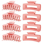 TOCESS Hair Claw Clips for Women - Large 8PK Neutral Matte Jumbo Square Hair Clips for Thick, Thin, Long, Short, Curly Hair Girls, Big Jaw Clip Set for Daily Use (Deep Pink)