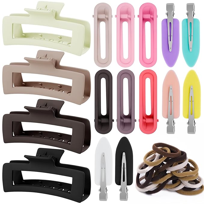 TOCESS 36-Piece Hair Accessories Set: Large Neutral Claw Clips, Hair Ties Damage No & Styling Duck Bill Clips Alligator, Designed for Women and Girls with Thick Hair, Ideal for Ponytails and Braids.