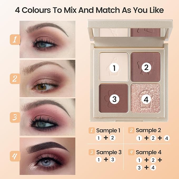 Noerrors Plum Light Burgundy Eyeshadow Quad Palette, Nude Beige Brown Taupe Mauve Natural Matte Eyeshadow for Older Women, Silky Fine Powder Lightweight Blendable Neutral Shimmer Eye Makeup Palette