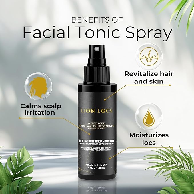 Beard Gains Lion Locs Rosewater Spray for Dreads, Dreadlocks, Braids, Faux, Crochet, Sisterlocks with Aloe, Essential Oils, Vitamins, and Glycerin | Organic Vegan Conditioner Rose Water Spritz (4oz)