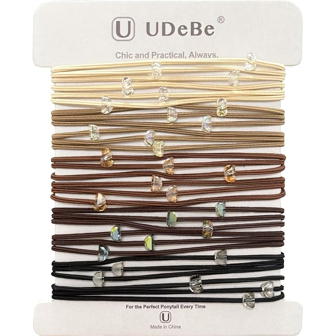 10 Packs Hair Ties with Crystal Beads – Thin Elastic Ponytail Holders Hair Accessories for Women