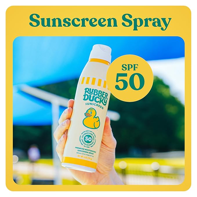 Rubber Ducky - Moisturizing Sunscreen Spray SPF 50, Easy To Apply, No White Residue, Reef Safe, Sun Protection, Water Resistant, Vegan, Broad Spectrum Sunscreen for Face and Body - Beach Scent (6 Oz)