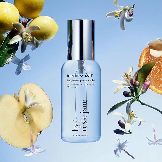 By Rosie Jane Body & Hair Perfume Mist (Birthday Suit) - Clean Hair & Body Mist for Women - With Notes of Tangerine Water, Sweet Apply & Lemon Blossom (115ml)