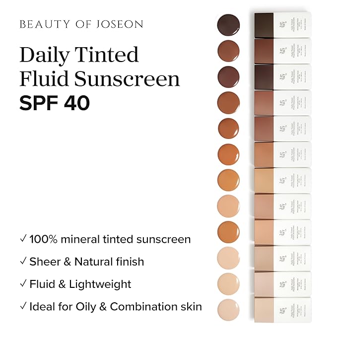 Beauty of Joseon Daily Tinted Fluid Sunscreen 12 Shades for Face Moisturizing Broad Spectrum SPF 40 Korean Skincare 50ml, 1.69 fl.oz #DN350