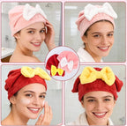 2 Pack Super Absorbent Hair Towel Wrap for Wet Hair, Super Absorbent & Quick-Drying, Thickened Soft Bow Tie Towels for Wet Hair (Red & Pink)