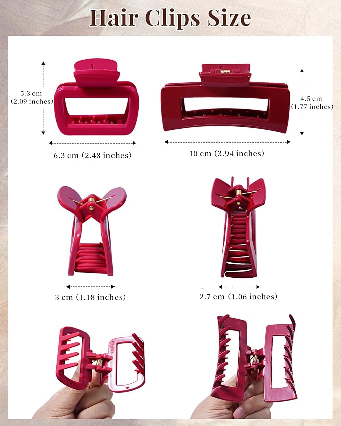 Mesovor 2 Styles Silicone Flexible Hair Claw Clips, 6 Pack Soft Bendable Hair Clips for Women | Rectangle Small Large Cozy Hairclips (Red, Coffee, Black)