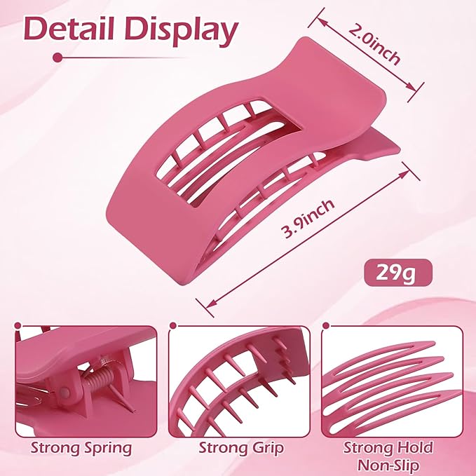 French Flat Hair Clips for Women 6pcs Hair Claw Clips for Thick or Thin Hair Matte Claw Clips for Girls Barrettes Non-Slip Strong Hold Hair Accessories for Women (Pink Purle)