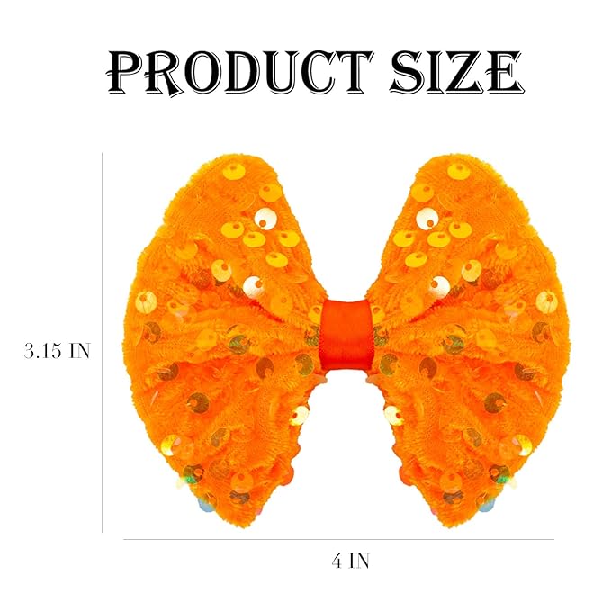 Velvet Sequin Hair Bows Fall Orange Bow for Women Girls, 4in Glitter Handmade Hair Clips Alligator Clips Sparkly Ponytail Holder Hair Accessories for Helloween, Christmas, Birthday Party, Wedding