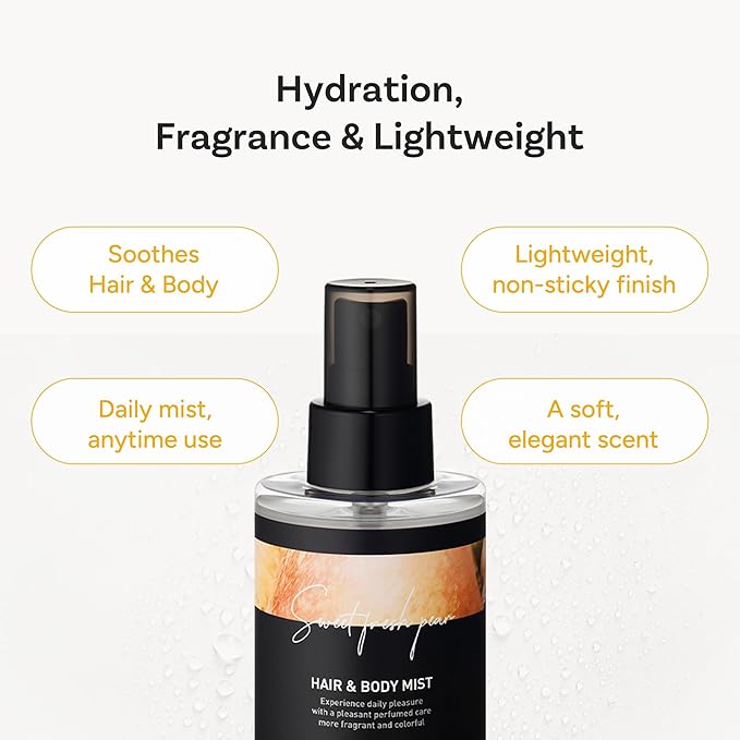 Perfumed Hair Mist for Women – Castor Oil for Shine & Long-Lasting Scent, Clean Hair Perfume & Body Mist – Botanical Waters & 17 Amino Acids, Sulfate, Paraben, Silicone-Free – Sweet Fresh Pear, 125ml