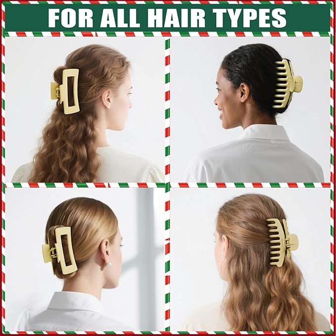 TOCESS Hair Claw Clips for Women - Large 8PK Neutral Matte Jumbo Square Hair Clips for Thick, Thin, Long, Short, Curly Hair Girls, Big Jaw Clip Set for Daily Use (Lemon Yellow)