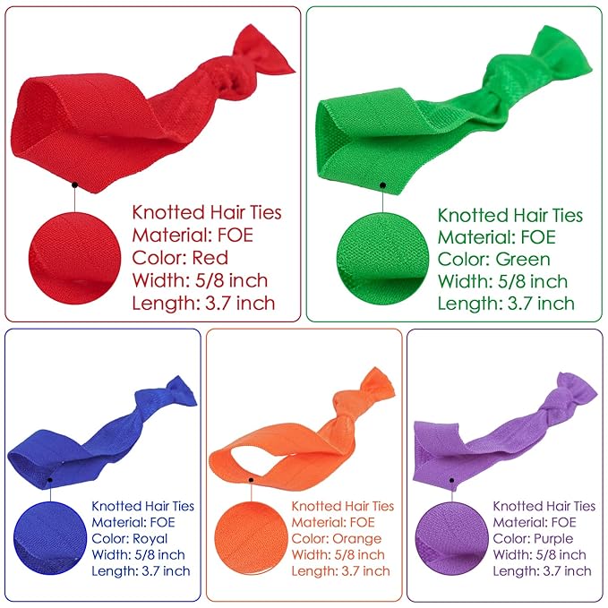 MEEDEE 100 Pack Rainbow Elastic Hair Ties: No Crease, Soft Ribbon Knotted Ponytail Holders for Women, Ouchless Yoga Bracelets