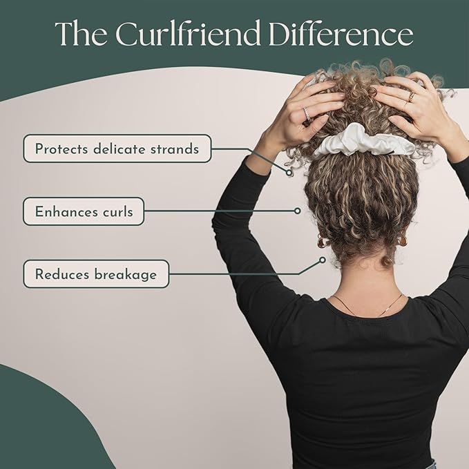 Silk Scrunchies for Women Ponytail Holders – Oversized Mulberry Silk Scrunchies – Extra Large No Damage Hair Ties for Curly, Thick, and Thin - Hair Accessories for Women – White, XL By Curlfriend