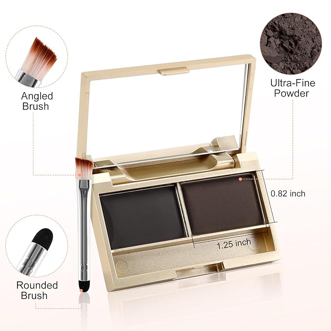 Boobeen Eyebrow Powder Kit, 2-color Waterproof Eyebrow Palette Makeup to Definer & Filler Brows, Eyebrow Color Powder Shape Natural Looking Brow - with Mirror Brush