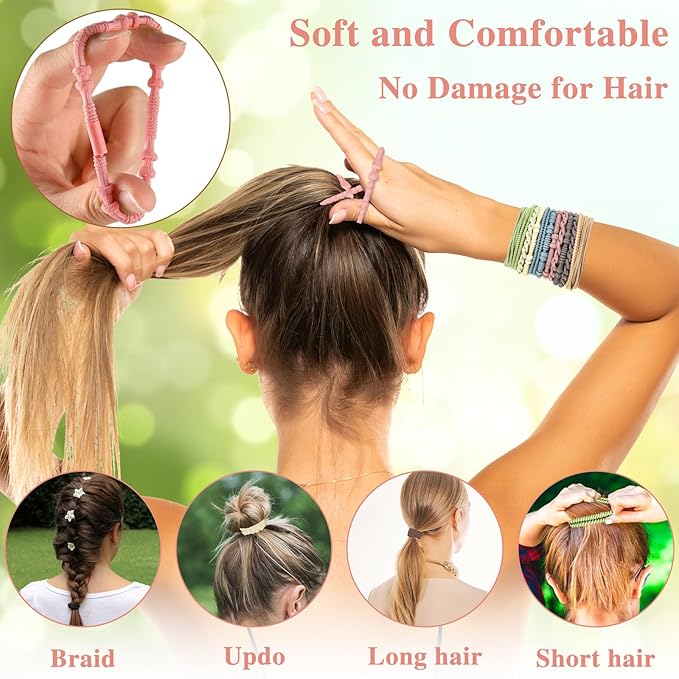 Hair Ties & Bracelets for Women, 72PCS Boho Hair Accessories - No Damage for Thick, Thin, Medium, Long Hair & Ponytails - Retro B