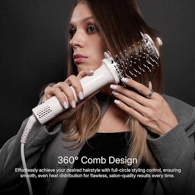 Ellena E1 Blow Dryer + Straighten Hair Brush Dual Mode, Hot Air Brush with 110000RPM High Speed Brushless Motor/Oval Air Barrel/3D Teeth Heated Comb/Handheld Cored, Styler Tool for All Hair Types