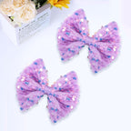 Velvet Sequin Hair Bows Elegant Purple Bow for Women Girls, 4in Glitter Handmade Hair Clips Alligator Clips Ponytail Holder Sparkly Hair Accessories for Christmas, Birthday Party, Wedding