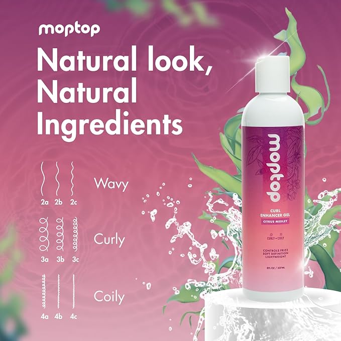 MopTop Curl Enhancer Gel – Curl Defining Gel to Enhance Curly and Coily Hair, Lightweight and Anti Frizz Hair Care with Aloe, Curly Hair Products with Sea Botanicals & Honey (Citrus Medley, 8oz)