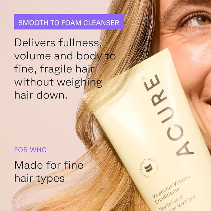 Acure Vivacious Volume Shampoo and Conditioner Set - Thickening & Volumizing Hair Care for Thick, Full Locks, Boost for Thin, Fine Hair, Sulfate Free, Paraben Free, Vegan - 8 fl oz (Pack of 2)