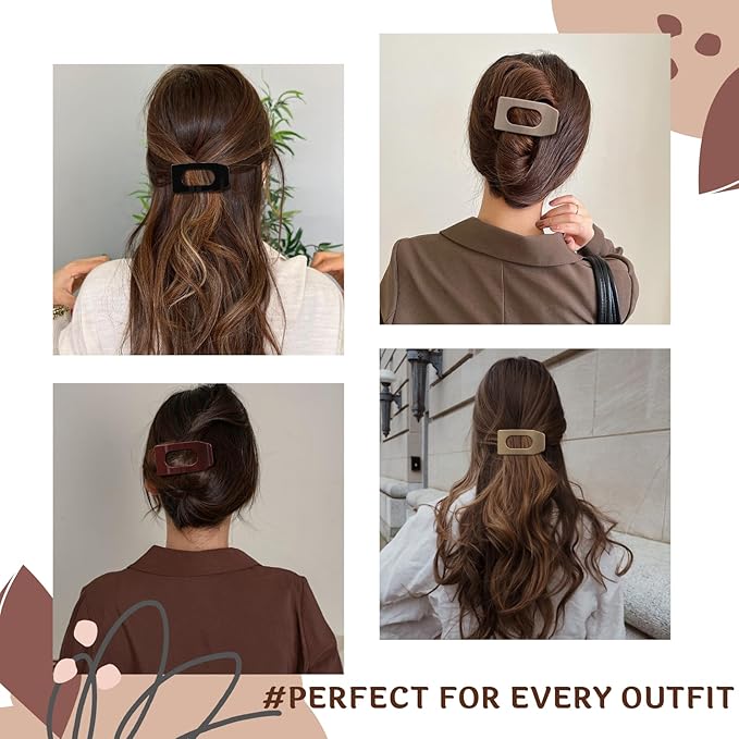 8 Pack Flat Hair Clips for Women – Large Glossy Neutral Rectangle No-Slip Claw Clips for Thick & Thin Hair, Strong Hold Square Hair Accessories for Work & Stylish Outfits