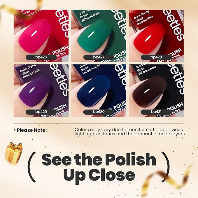 Beetles Christmas Nail Polish Set, 6 Colors Quick Dry Jelly Nail Polish Kit, Winter & Fall Sheer Jelly Syrup Nails Enchanted Night Gifts for Women Salon DIY Manicure Kit